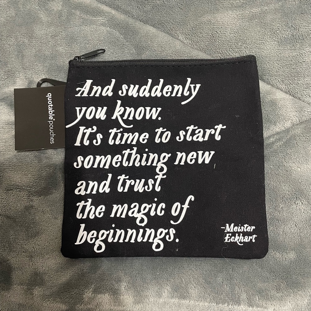 Cotton Canvas Quote Pouch with Zipper, Tags still on, Black and White